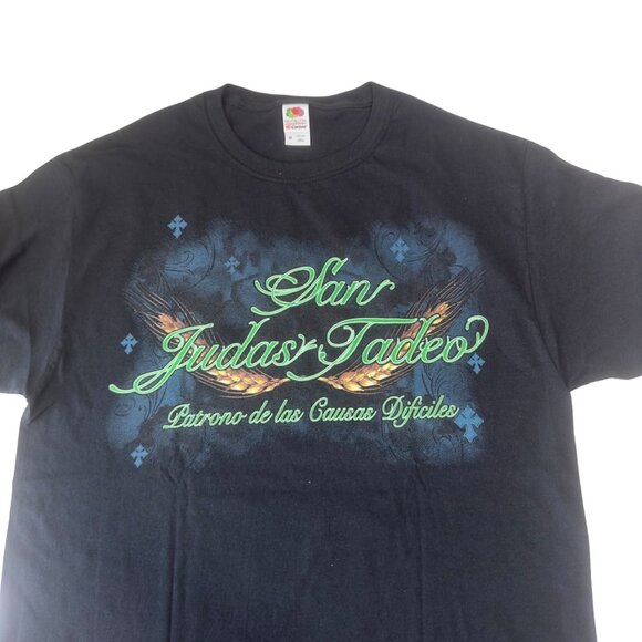 San Judas Tadeo Black T-Shirt Patron For Difficult Causes design Size M - Picture 3 of 9